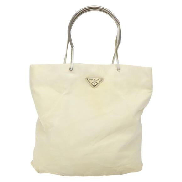 PRADA Hand Bag Nylon Cream Silver - Picture 2 of 12